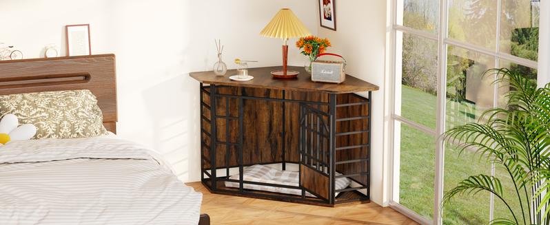 COZPAW 52 Inch Corner Dog Crate Furniture,Wooden Dog Kennel Indoor Furniture End Table,Modern Dog Cage Decorative Pet House TV Stand for Large Medium Dogs,Gray COZPAW 52 Inch Corner Dog Crate Furniture,Wooden Dog Kennel Indoor Furniture End Table,Modern Dog Cage Decorative Pet House TV Stand for Large Medium Dogs,Gray
