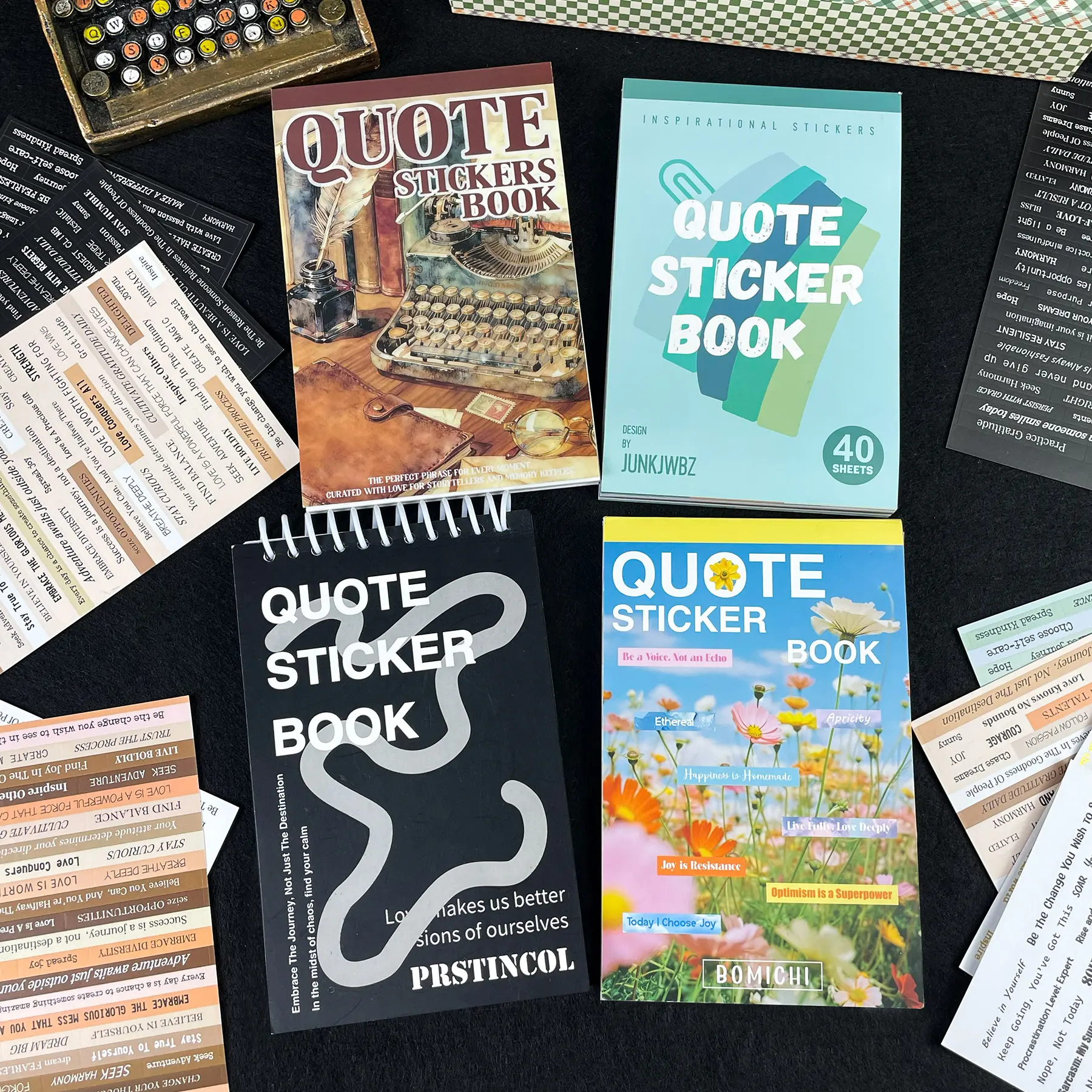 PRSTINCOL Vintage Graphic Sticker Book - Inspirational Quotes, Bible Poetic Adhesive Sticker Packs for Daily Motivation, Journaling Aesthetic Embellishment, DIY Scrapbooking Kits with Free Tweezers, Craft Kits, Diy Sticker Paper
