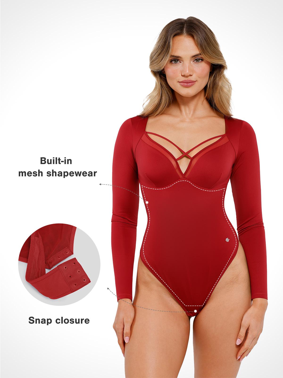 Popilush Shapewear Long Sleeve Mesh Inset Bodysuit Womenswear