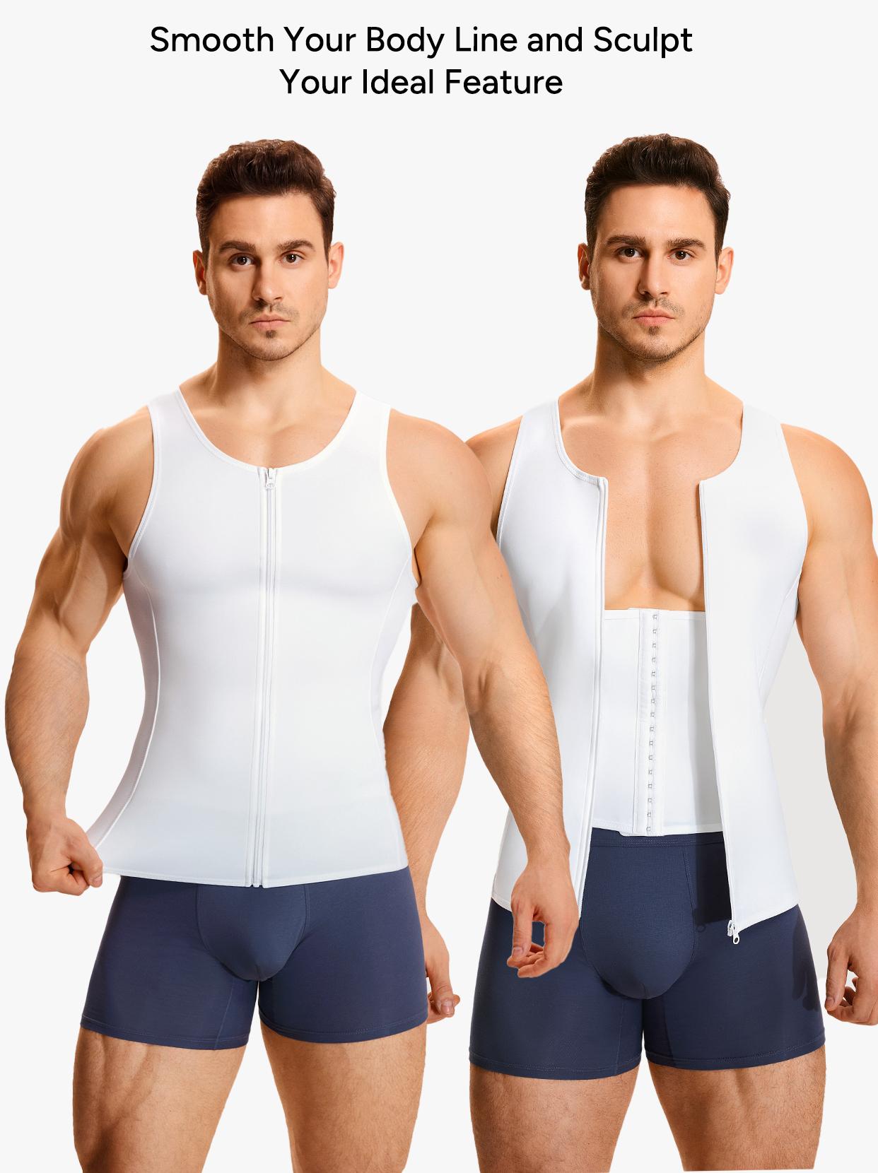 【Nebility】Men's  Waist Trainer Trimmer Compression Vest Steel Bone Support  Outdoor Sport Exercise Athletic Shapewear Fitness Zipper SpringStatements