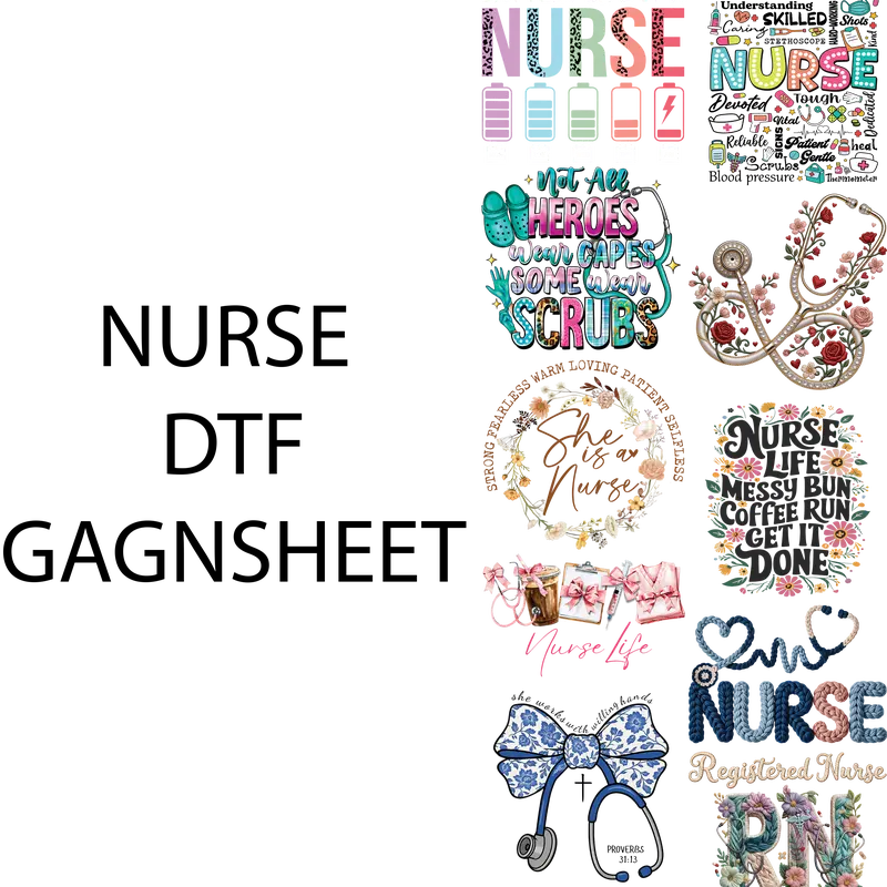 Nurse DTF Gangsheet for Shirtmaking - High-Quality DTF Transfer Sheets for Custom Nurse Designs