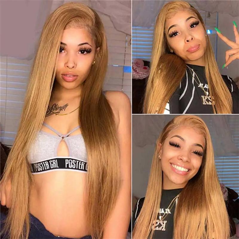 [30Inch for Only $109] Hot Star 27# Honey Blonde Colored Red Color 613# Blonde Color 99J Burgundy Color Ginger Color and P4/27 Highlight Color Human Hair Frontal Wigs Straight 180% 13x6 HD Transparent Lace Front Human Hair Wigs For Women