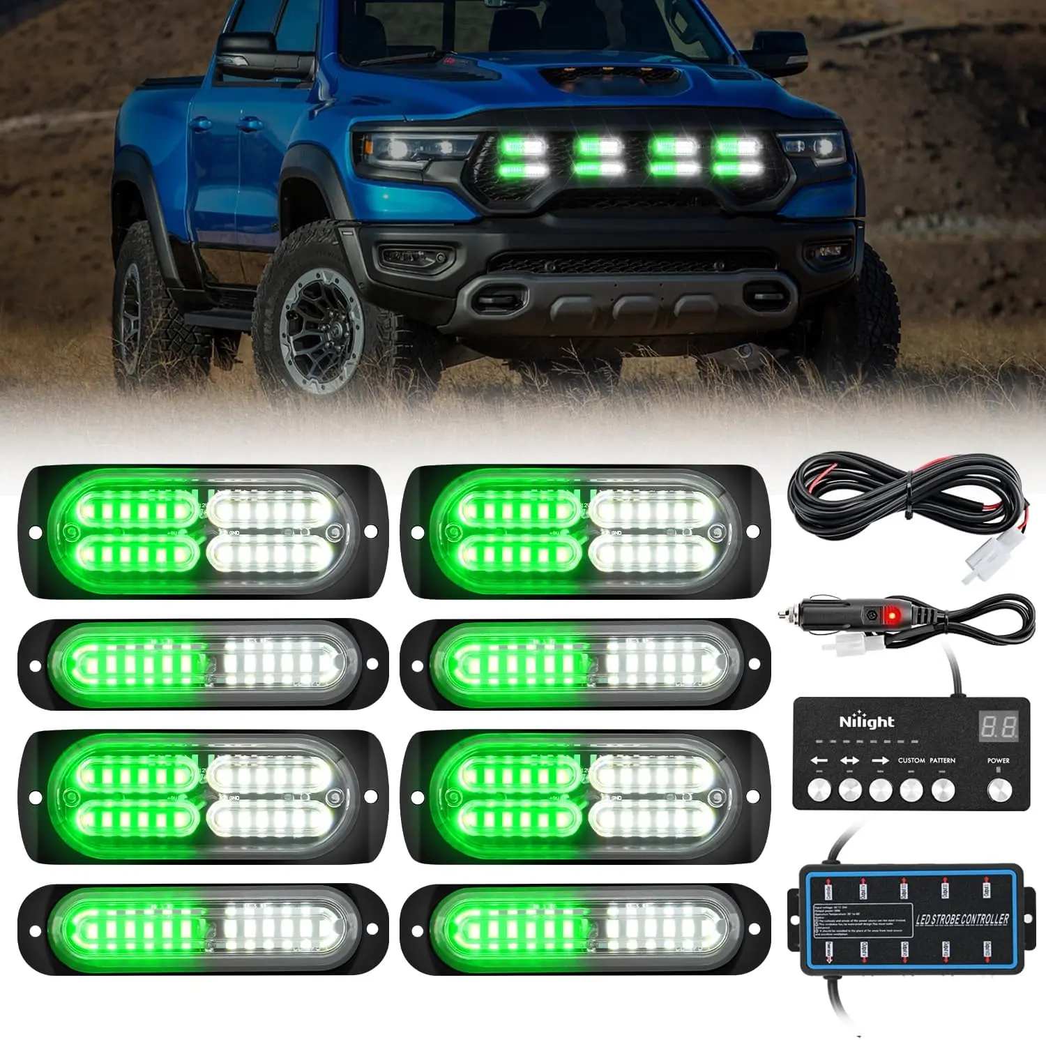 Nilight 8PCS Slim Profile 12-24V LED Strobe Module with Sync Controller, Aluminum Base Off Road Lights, Alert Car Accessories, LED Tailgate Lights, Strobe Light Module