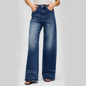 Vessira Women’s Denim Look High-Rise Structured Wide-Leg Jeans