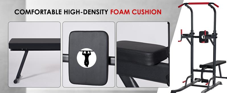 Nicole Selection Multi-Function Power Tower - Adjustable Pull Up & Dip Station with Folding Bench 330LBS Capacity Home Gym Equipment for Full Body Workout, 40YKMF6206B, For Christmas Gifts