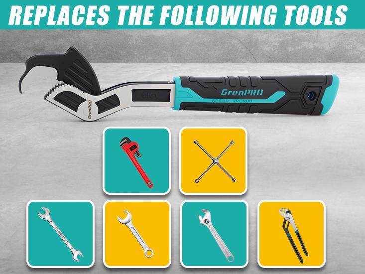 GrenPRO 2-Piece Industrial Grade Metal Ratchet Wrenches Set - 8" & 12" Adjustable Self-Locking Ratcheting Pipe Wrenches, Less Regripping Flexible Head Tools for Plumbing Repair, Faucet Installation