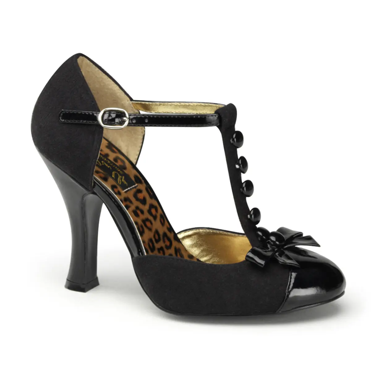 Women's Vintage T-Strap Pumps, Elegant D'Orsay 4-Inch High Heels with Peep Toe, Bow Accent, and Button Strap for Chic Party Wear, Classic, Fashion Apparel, Statement Shoes, 4" (102Mm), Decorative Bow Accent, Mini Bow Accent