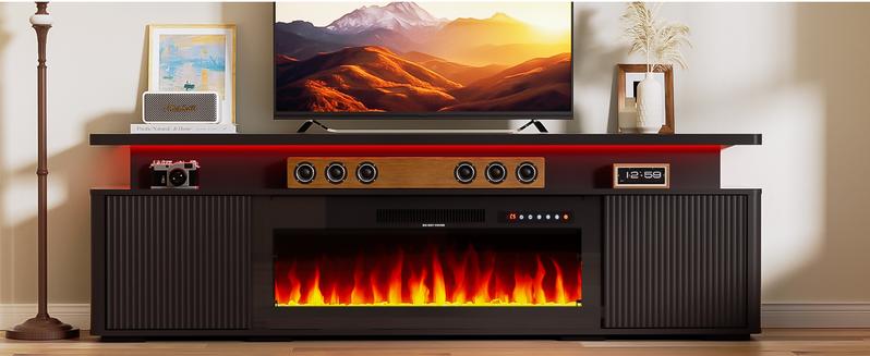 【2 Packages Shipping】Dragosum Modern 70-Inch Fireplace TV Stand for Living Room, with 36" Electric Fireplace & Customizable LED Lighting, Large Storage Media Console Table Fits up to 80" TVs 【2 Packages Shipping】Dragosum Modern 70-Inch Fireplace TV Stand for Living Room, with 36" Electric Fireplace & Customizable LED Lighting, Large Storage Media Console Table Fits up to 80" TVs