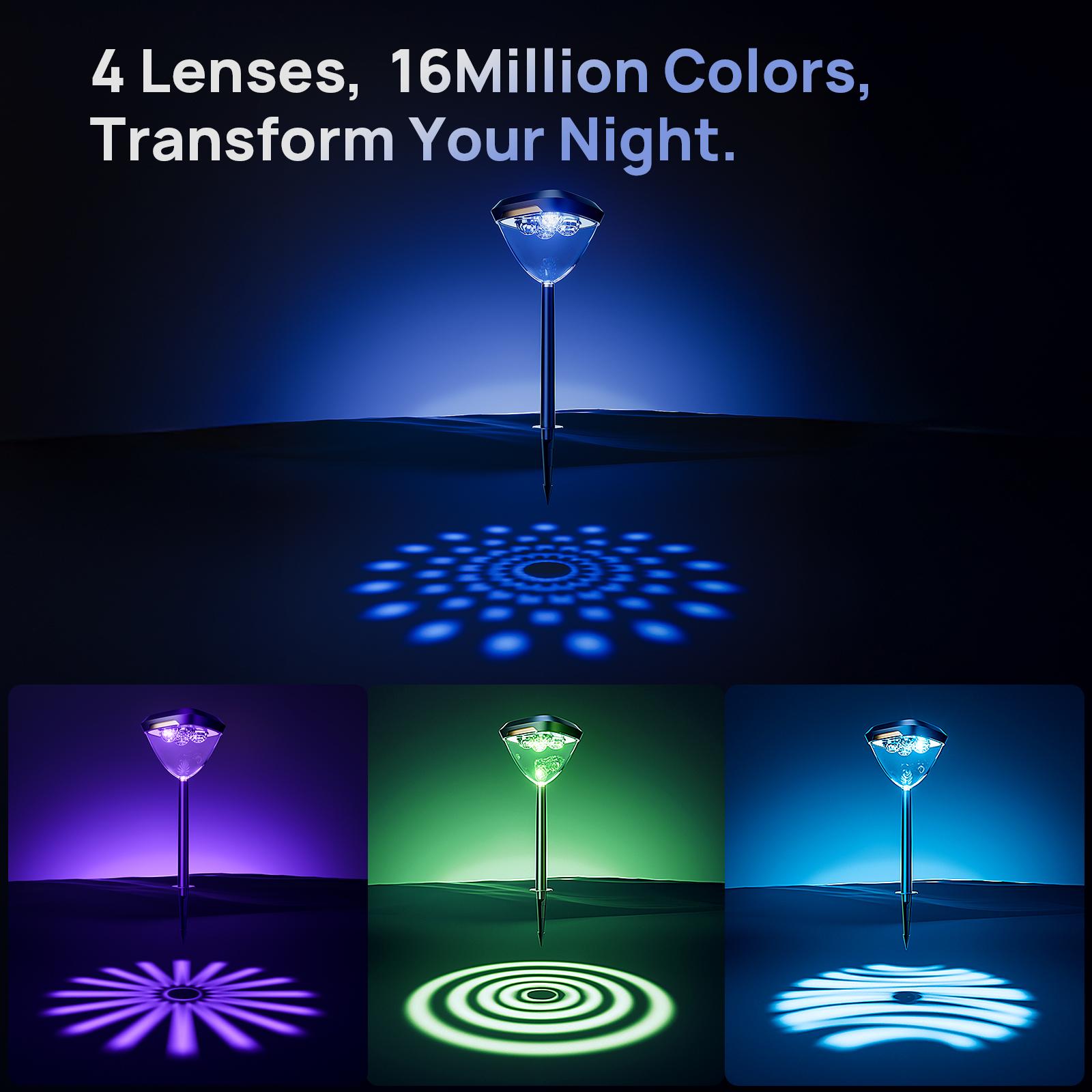 Linkind Smart Solar Pathway Lights SP6C APP Control 16 Million RGBW Colors 5 Swappable Lenses Waterproof Outdoor Garden Decor 8 Pack for Enhanced Nighttime Beauty