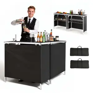 【SummerFinds】VEVOR 2-Pack Foldable Aluminium 3-Sided Folding Bar Tables (38.6x15.2x34.3 in) - Clean & Simple, Carry Bag, Storage Shelf, Detachable Skirt, Quick Setup, Mobile Bartending Station for Trade Shows, Events
