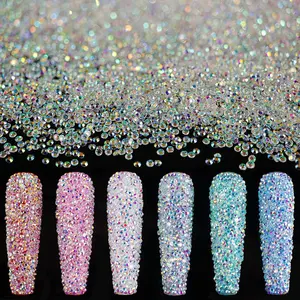 Tiny Nail Rhinestones 15000PCs 1.2mm Ultra Mini Pixie AB Glass Crystals for Nail Art Manicure Iridescent Long Lasting Shine Small Rhinestone Micro Dust Glitter Caviar Bead Sugar Gem