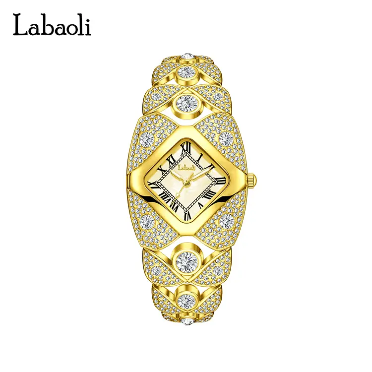 Luxury crystal women's watch, Roman numeral dial quartz timepiece, water-resistant bracelet design, elegant for parties and everyday wear, an ideal gift for ladies. Watch with Gemstone Bezel