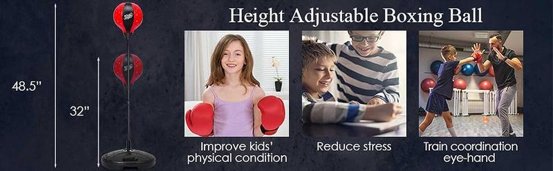 Adjustable Stand Punching Bag with Boxing Gloves - Fun and Safe Toy for Boys and Girls Ages 3+ - Ideal for Karate and Martial Arts Training