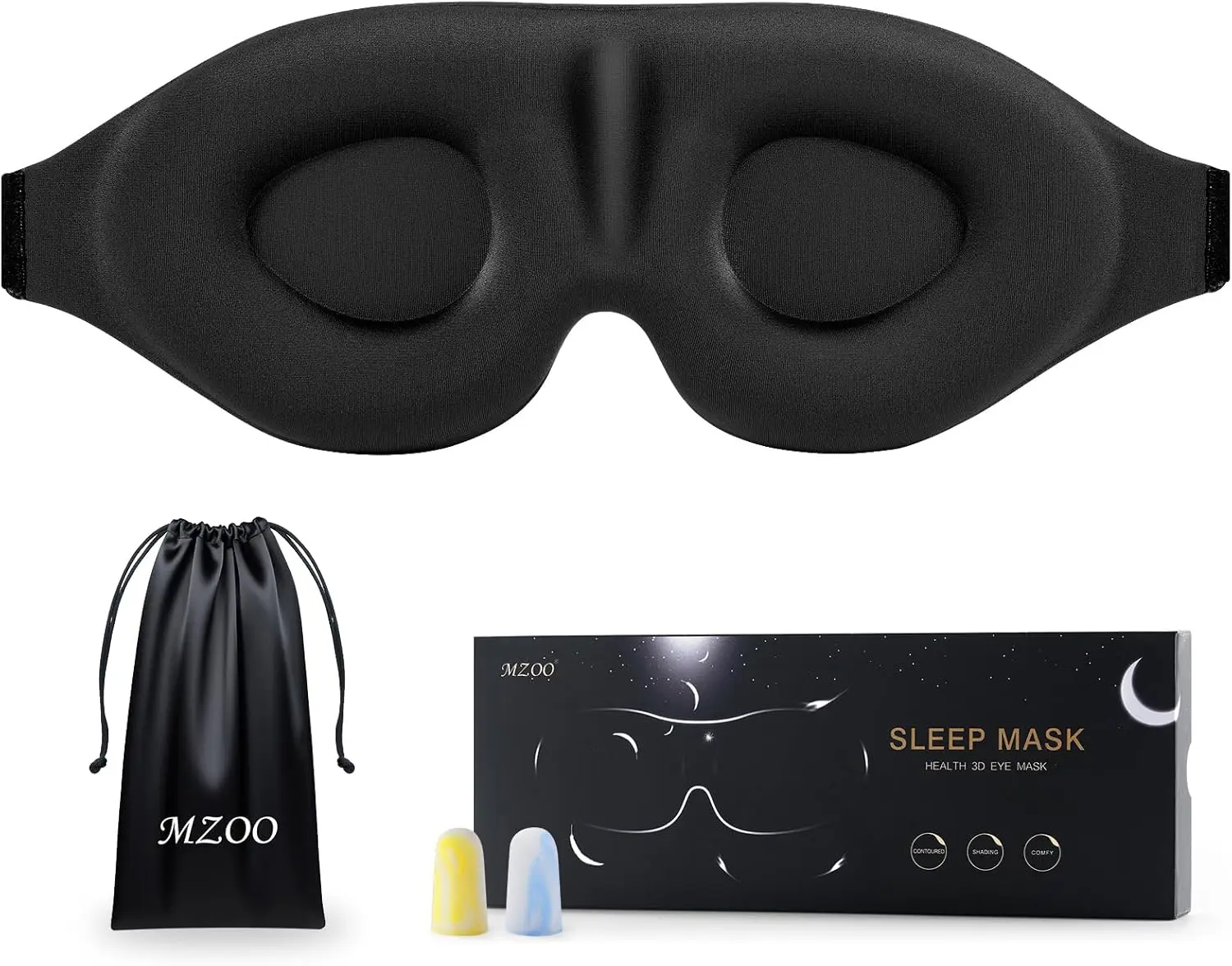 MZOO Luxury Sleep Eye Mask for Side Sleeper Men Women, Zero Eye Pressure 3D Sleeping Mask, Light Blocking Patented Design Night Blindfold, Soft Eye Shade Cover for Travel, Black
