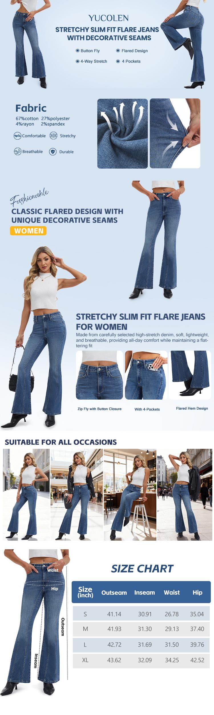 YUCOLEN Flare Jeans for Women Stretchy Slim Fit Bootcut Pants with Button Fly and Decorative Seams for Casual Outfits YUCOLEN Flare Jeans for Women Stretchy Slim Fit Bootcut Pants with Button Fly and Decorative Seams for Casual Outfits