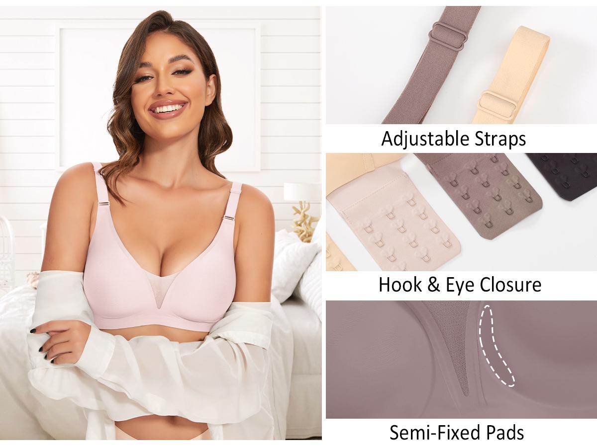 Werena Wireless Seamless Bras for Women V Neck Comfortable Bra Tshirt Bralettes with Support Womenswear Bridal