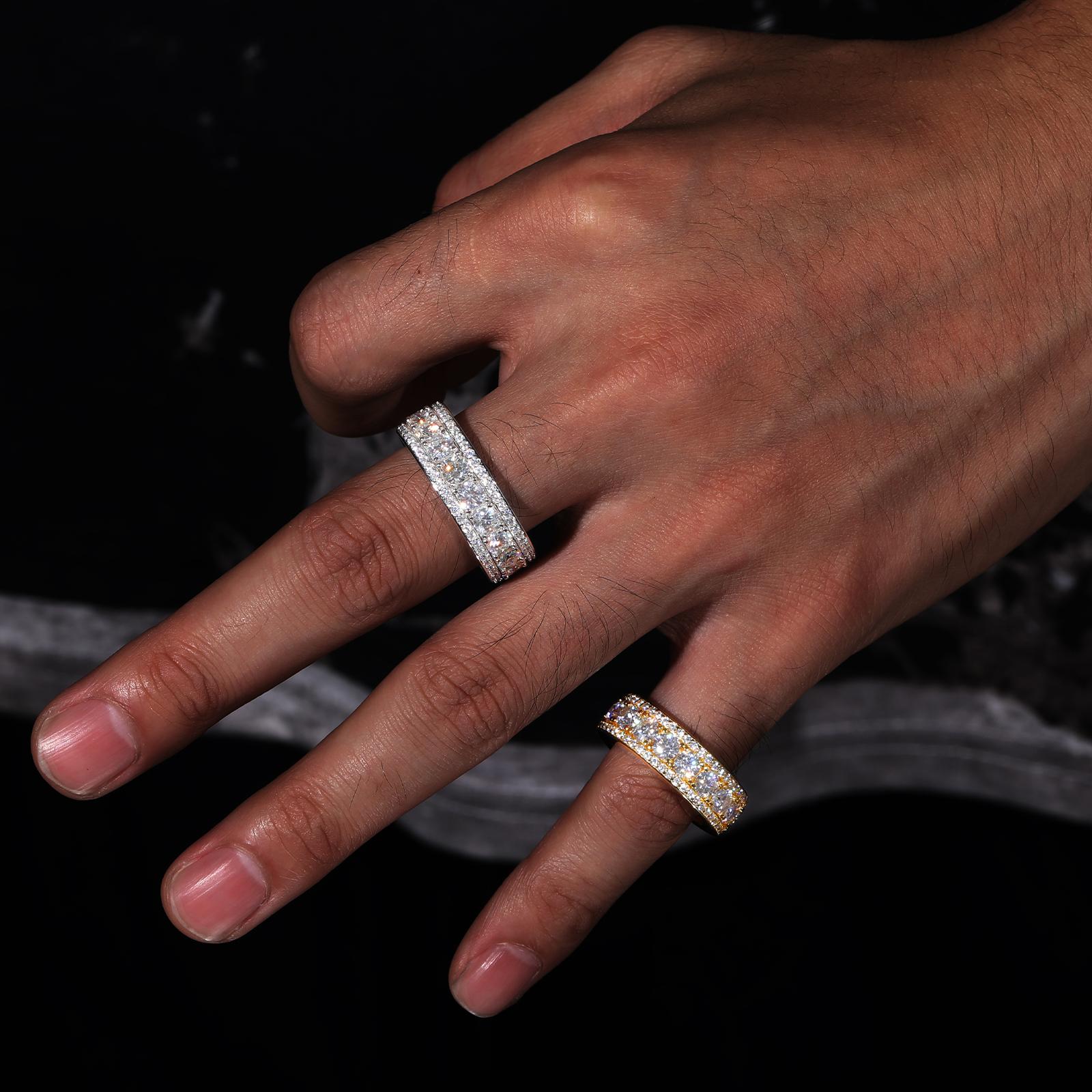 【#R44】UCCIYO 8mm Synthetic Moissanite Rings For Men Hip Hop Jewelry Sterling Silver S925