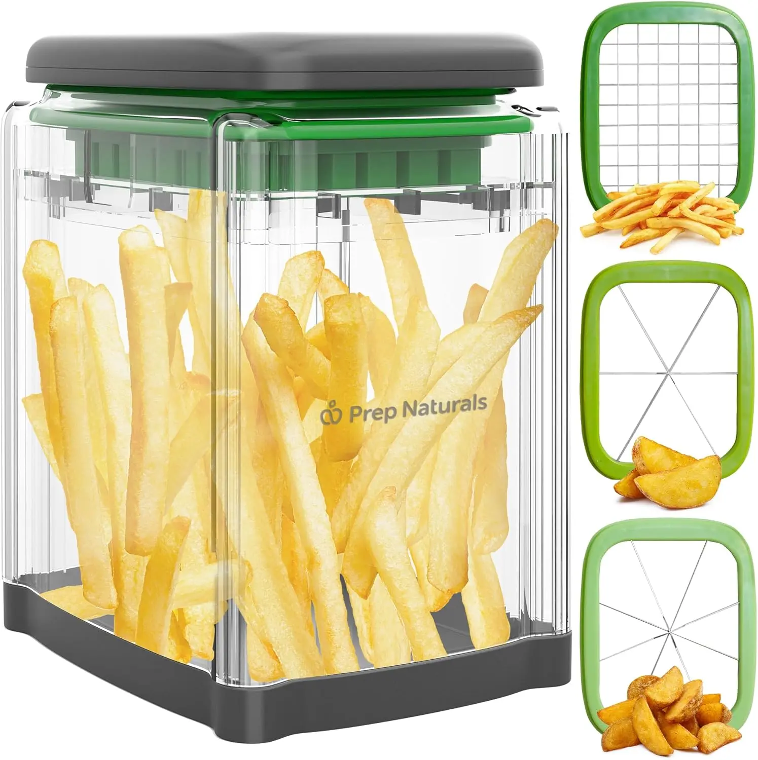 French Fry Cutter, Stainless Steel Potato Cutter with Sharp Blades, 3-in-1 Manual Fry Cutter with Chop Box & Safety Glove Clever clove