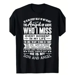 My Son Is My Guardian Angel in Heaven T-Shirt - Memorial Shirt for Lost Son, Comforting Parent Gift with Heavenly Birthday/Death Date Design - Soft Breathable Cotton Crew Neck Tee (Sizes S-XXXL) - Machine Washable Tshirt Casual Crewneck