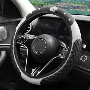 Artificial Diamond Glitter Fashion PU Leather Non-slip No Inner Ring Car Steering Wheel Cover 1 PC Fit For 37-38CM Steering Wheel Car Accessories