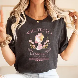Lady Whistledown Spill the Tea Shirt, Bridgerton Inspired Tee, Regency Era Vintage Silhouette Floral TShirt, Gossip Society Papers Shirts
