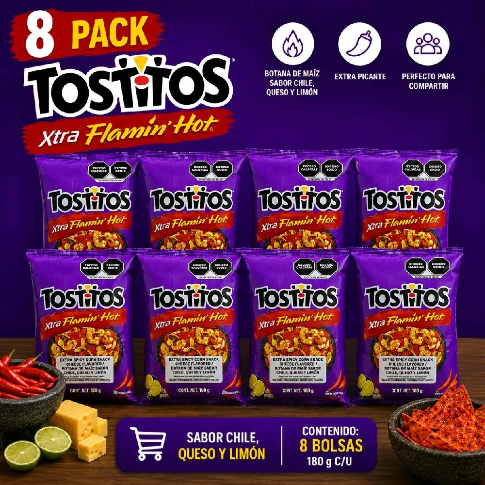 Tostitos Xtra Flamin’ Hot  or Green Salsa – 8 Pack (175g Each)