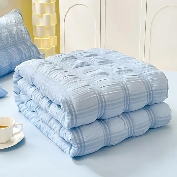 Seersucker Summer Quilt Bubble Jacquard Summer Quilt Lightweight Wrinkle Textured Comforter Soft Breathable Thin Bed Quilt Cozy Decorative Bedding For Bedroom All Season sohochic