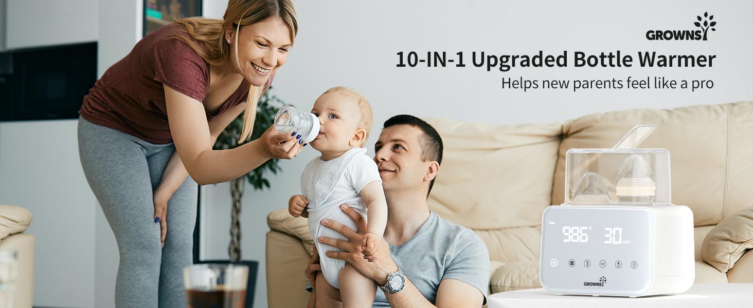 GROWNSY 10-in-1 Smart Double Baby Bottle Warmer with Precision Temp Control, Fast Heating, 24H Keep Warm, Sterilizer, Defrost, Timer & Auto Shut-off – Safe for Breastmilk/Formula/Tall Bottles – Ideal for Twins & Night Feeds – 2025