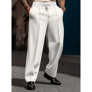 Men's Trousers Loose Casual Straight Cut Simple Comfortable Daily Fashion Basic Model Pants Brown White Fabric Menswear Polyester Stretch Plain Thin