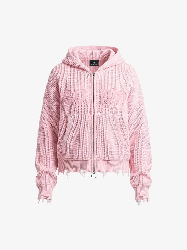 Thesupermade Embroidered Logo Zip-Up Hoodie | Knit Fleece High Collar Metal Zipper Streetwear Top Men Women