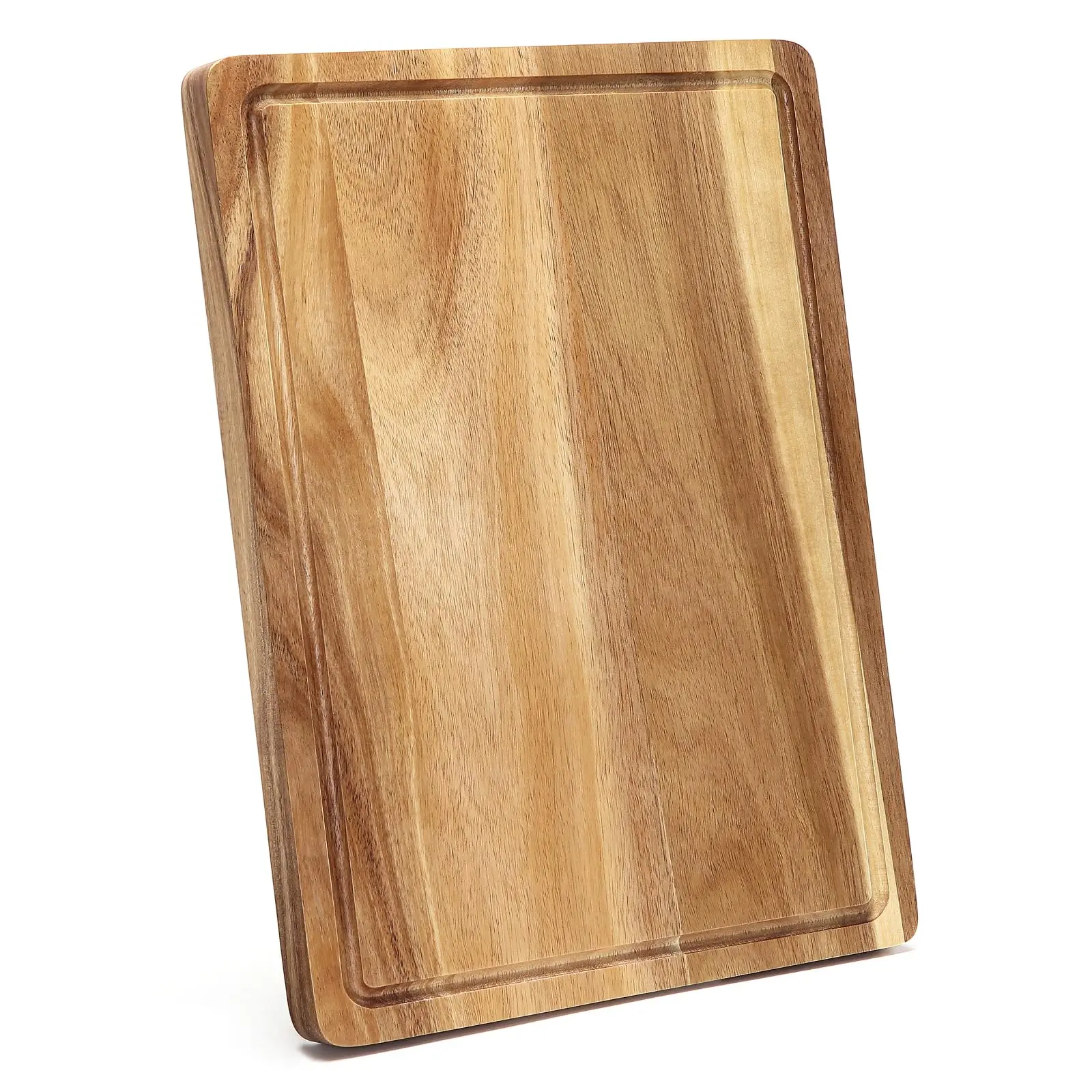 【GARVEE】18x12 Inch Large Acacia Wooden Cutting Board for Kitchen, Edge Grain Wood Chopping Board with Juice Groove and Handles, Pre-Oiled Carving Tray Ideal for Meat & Cheese
