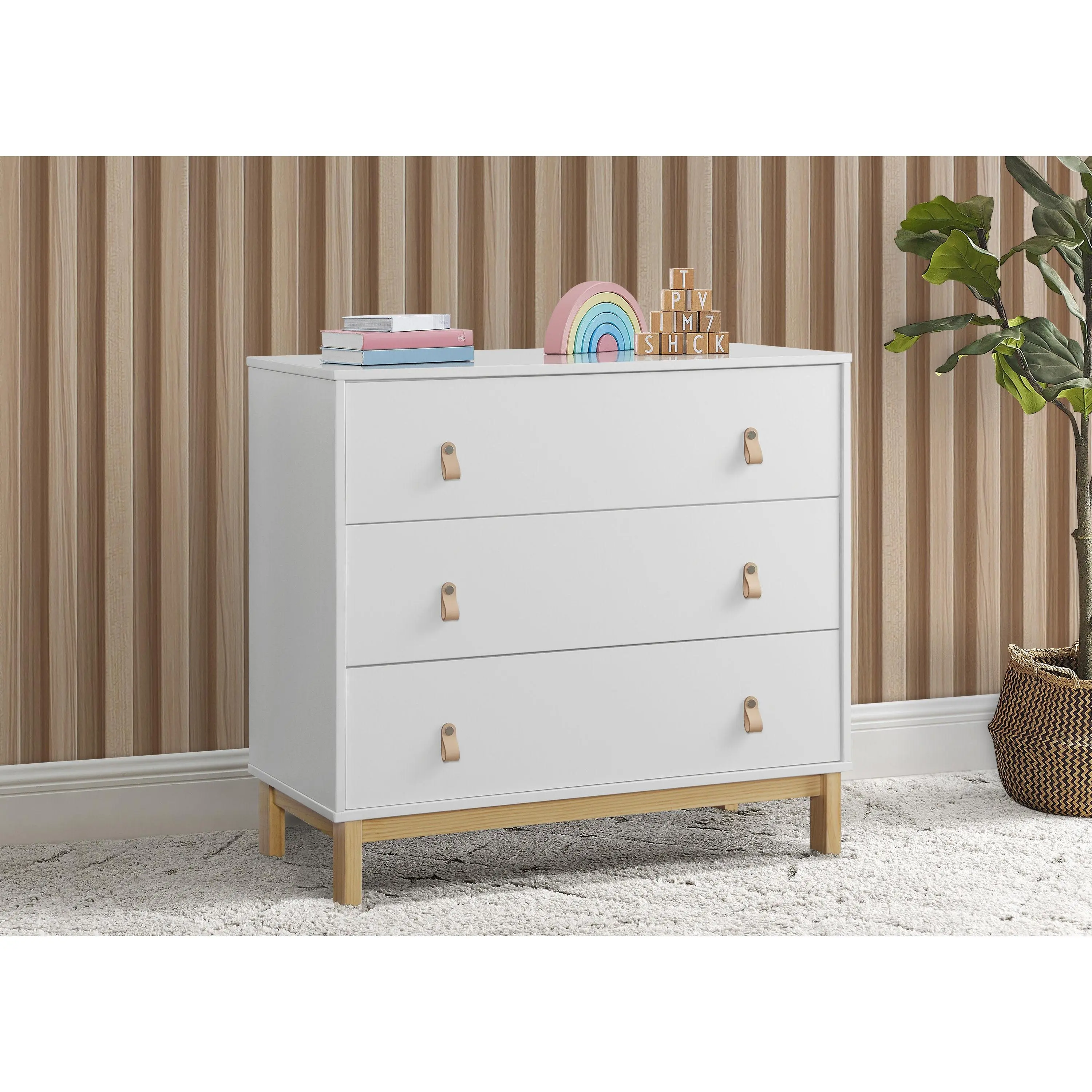 babyGap Legacy Wood 3-Drawer Nursery Dresser - Leather Pulls, Interlocking Drawers, Single Unit New Zealand Pine, Bianca White/Natural & Ebony/Natural Finishes, Kids’ Bedroom Indoor Cupboard Furniture