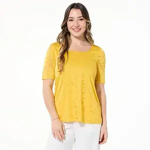 Nina Leonard Elbow Sleeve Burnout Top