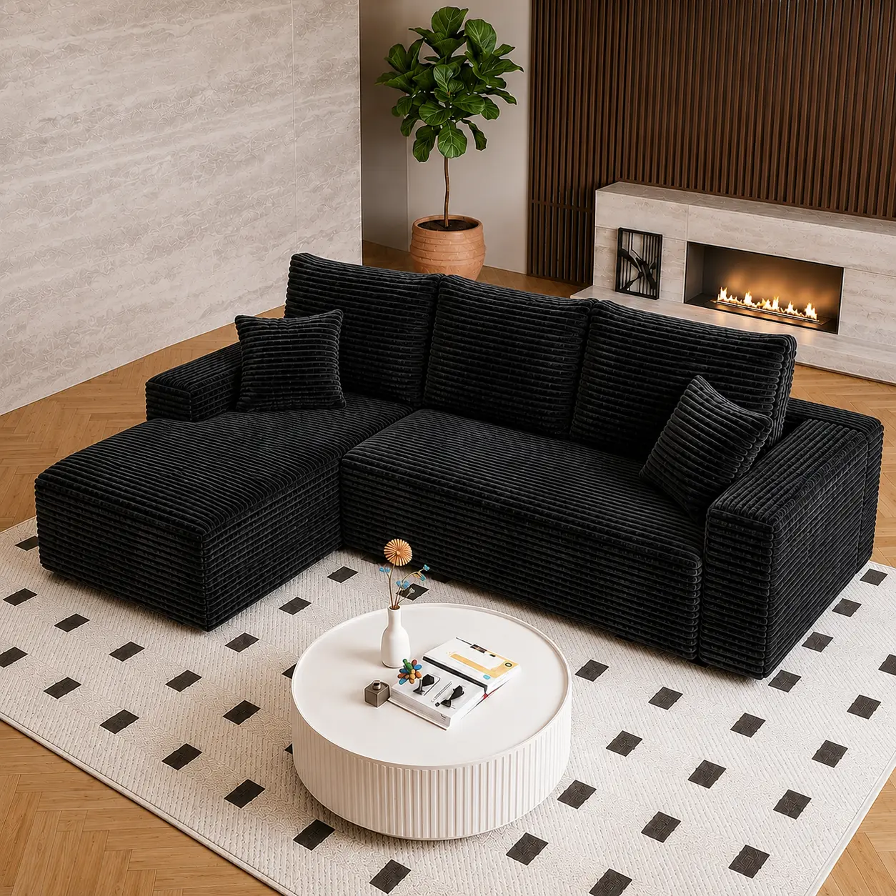 105" Modular L-Shape Boneless Couches for Living Room with Deep Seat Modern Minimalist Upholstered Couches furniture with Chaise No Assembly Required Premium Corduroy Fabric Sofa Stain-Resistant Scratch-Proof cloud,dorm essentials,home decor