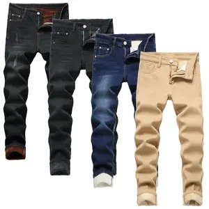 boys Jeans Slim Fit Skinny Denim Pants Fashion Comfort Tapered Leg Jeans Padded autumn-winter fleece jeans