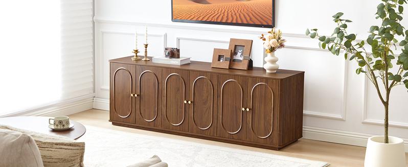 Giratree 63'' Fluted Sideboard Buffet Cabinet with Storage and 6 Doors, Low Storage Cabinet Modern Wooden Accent Credenza Console Table for Kitchen Dining Living Room Entryway