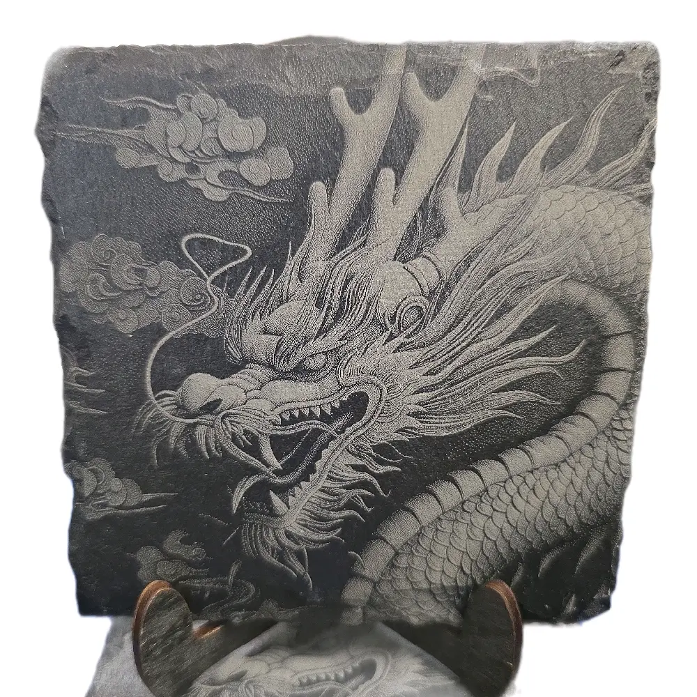 Laser Engraved Slate Coasters with Dragon Designs Great for Outdoor Living Decorative Tableware