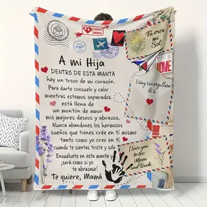 A Letter to My Son My Daughter Custom Flannel Blanket - Premium Flannel Material Soft Spanish Alphabet Heart Design Throw for Couch Valentine's Day Birthday Back to School Graduation Gift