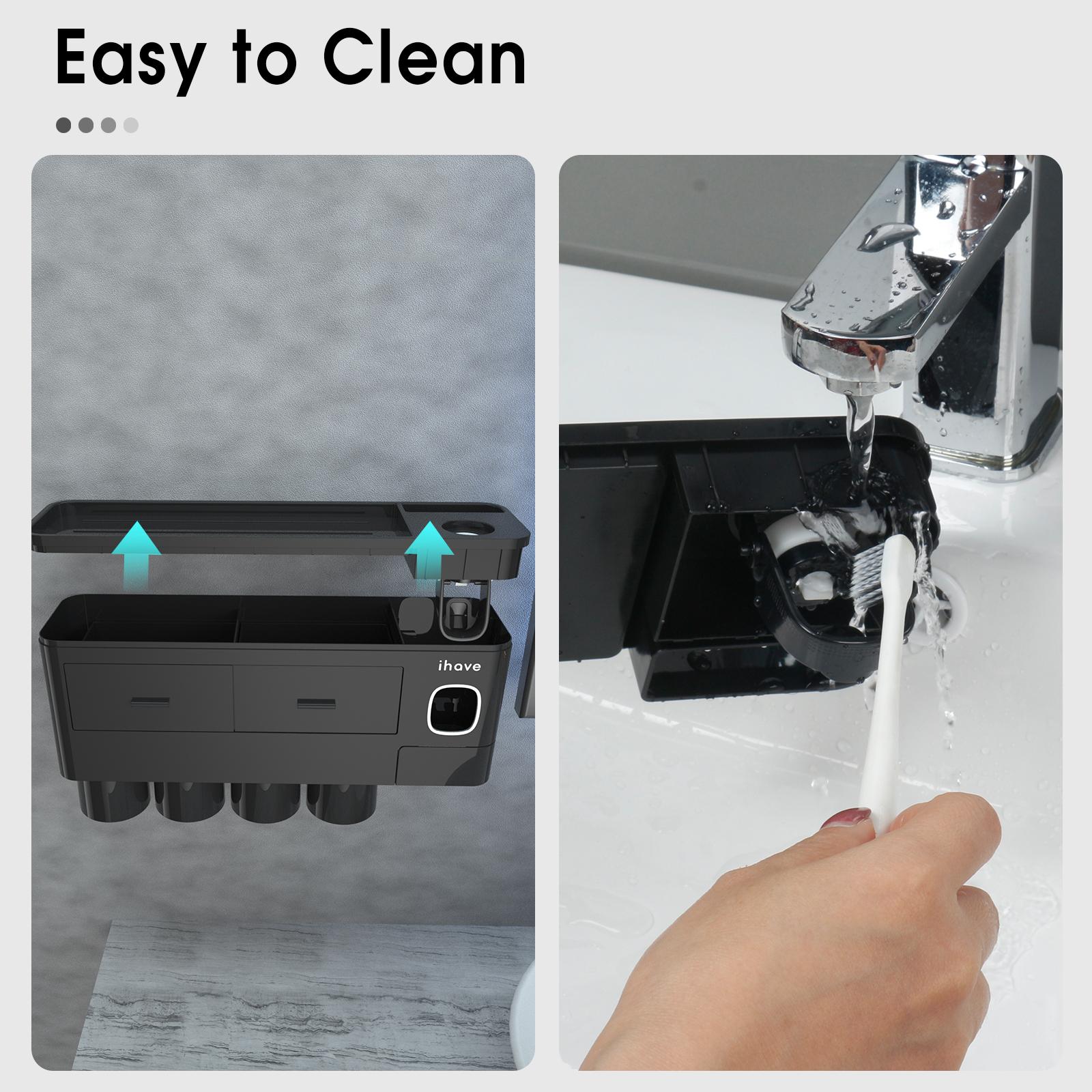 iHave Toothbrush Holders for Bathrooms, Wall Mounted Bathroom Toothbrush Holder Set with Toothpaste Dispenser, Multiple Magnetic Cups, Large Capacity Tray, 2 Cosmetic Drawers, Easy Install Bathroom Organizer, Smart Family Bathroom Accessories & Decor