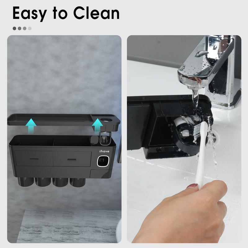 iHave Toothbrush Holders for Bathrooms, Wall Mounted Bathroom Toothbrush Holder Set with Toothpaste Dispenser, Multiple Magnetic Cups, Large Capacity Tray, 2 Cosmetic Drawers, Easy Install Bathroom Organizer, Smart Family Bathroom Accessories & Decor