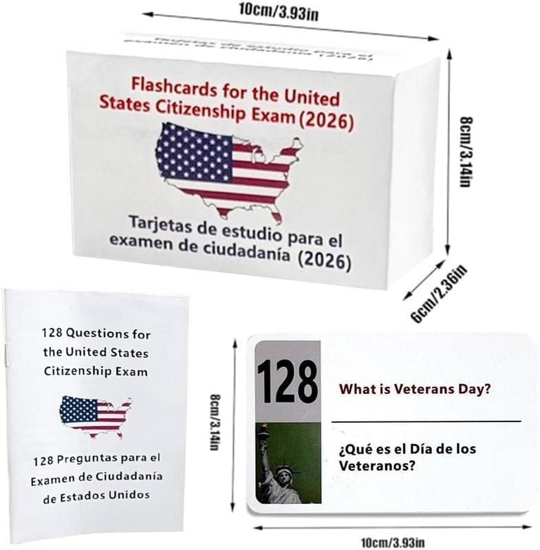 US Citizenship Flash Cards 2026 with Bilingual Booklet -128 Questions & Answers for Naturalization Study GuideWhite 128 Cards