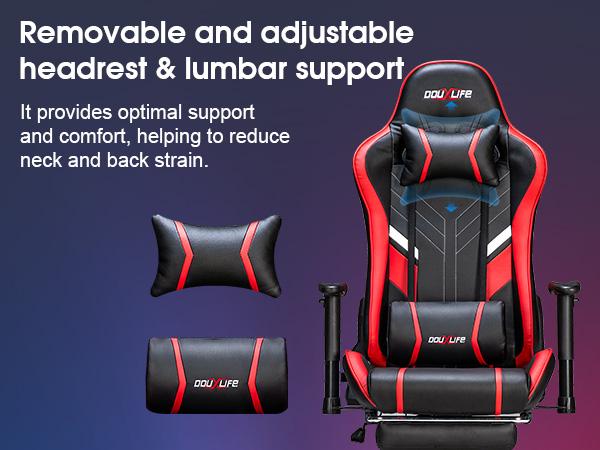 Douxlife 7-Point Massage Gaming Chair 175° Recliner with Footrest Ergonomic High Back Lumbar Support Upgraded Version for Gaming & Office