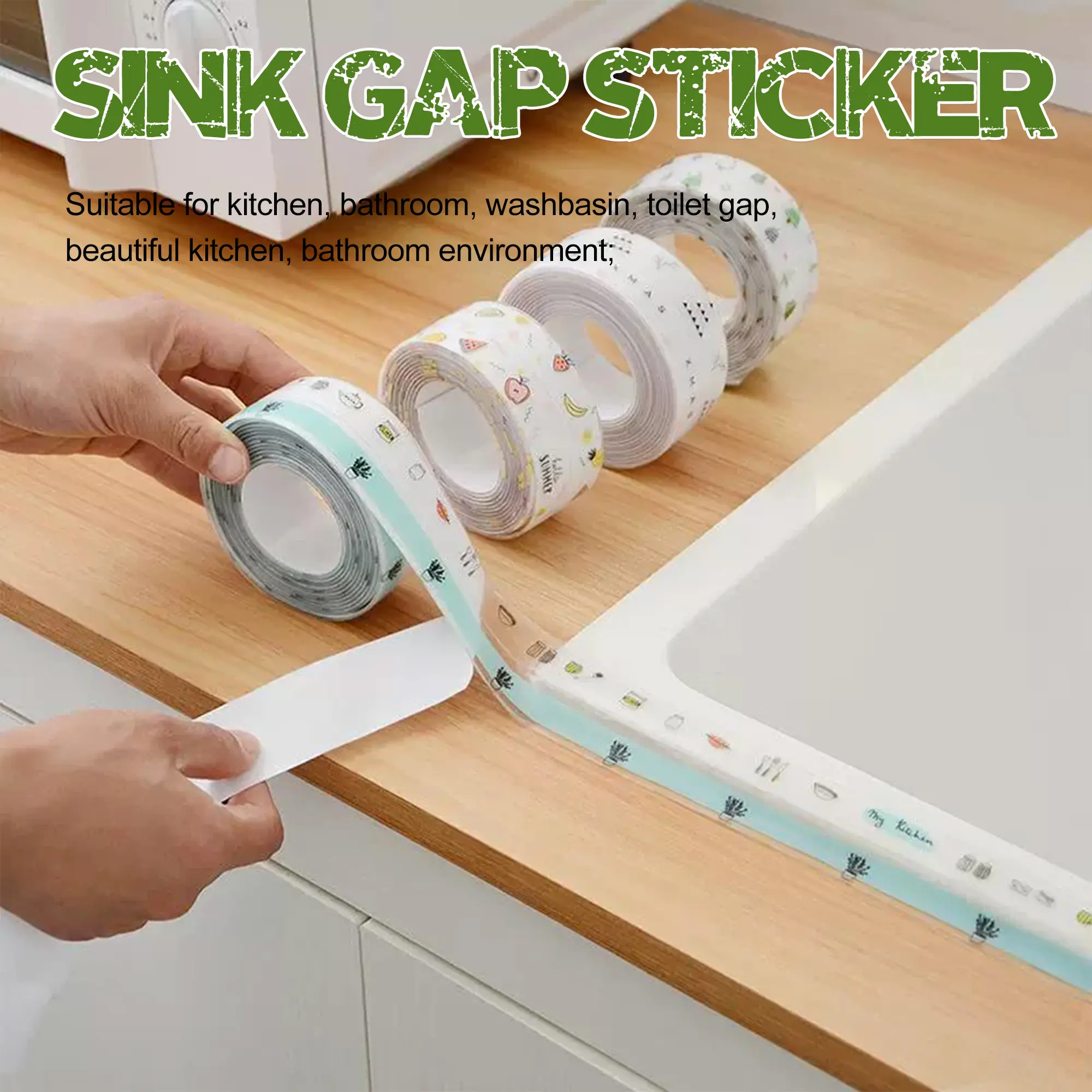 1.5 Inch 3-Count Adhesive Material Sealing Tape - Foldable Caulk Strip Sealing Tape with Crease Design, High-Bond Waterproof Leak Proof Seal, Discoloration-Resistant for Bathroom, Kitchen Countertops (Random Pattern)