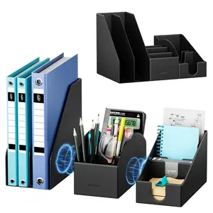 Magnetic Desk Organizer Set - Multifunctional PU Leather Desktop Storage with File Holder, 5-Tier Storage Box, Card and Sticky Note Slots, Office Supplies Accessories for Desk & Workspace