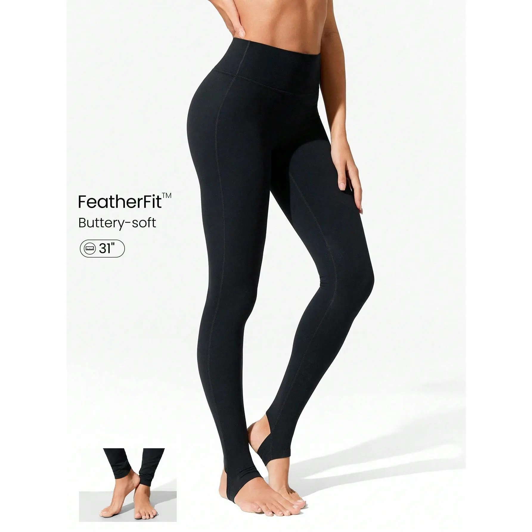 GLOWMODE 31" FeatherFit™ Stretch And Stride Buttery-Soft Stretchy Sweat-Wicking Stirrup Leggings Low Impact Yoga Pilates Studio Daily Casual Wear