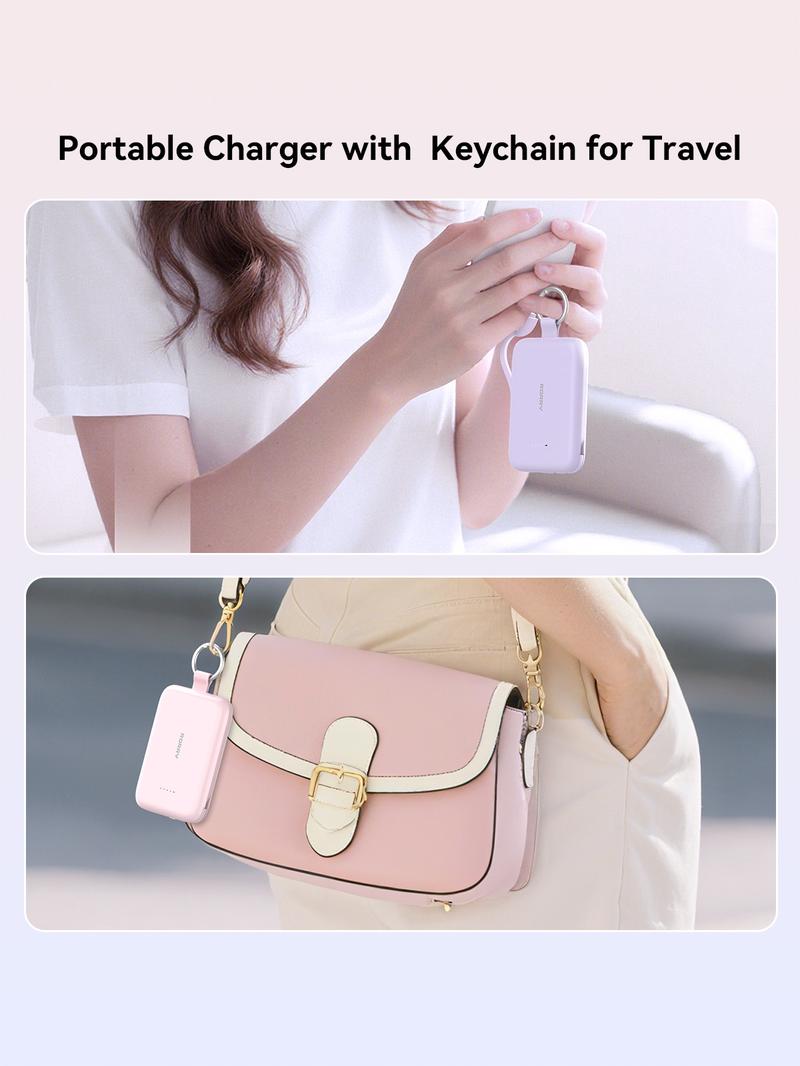 RORRY 10000mAh Portable Charger 30W Fast Charging Power Bank with Built-in Type-C & Lighting Cables Travel Keychain Battery Pack for iPhone 17-12 AirPods Android iPad Switch Lightweight Compact Multi Device Charging   valentinesdaygiftideas