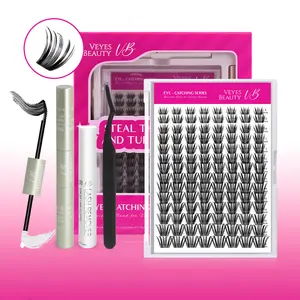 VEYESBEAUTY VB-Crown Cluster Lashes 100% Handcrafted Ultra-thin Extremely Fine Invisible Band False Eyelash Wispy Faux Mink Lash Mixed Length DIY Eyelash Extension for Self Makeup Cosmetic Application at Home