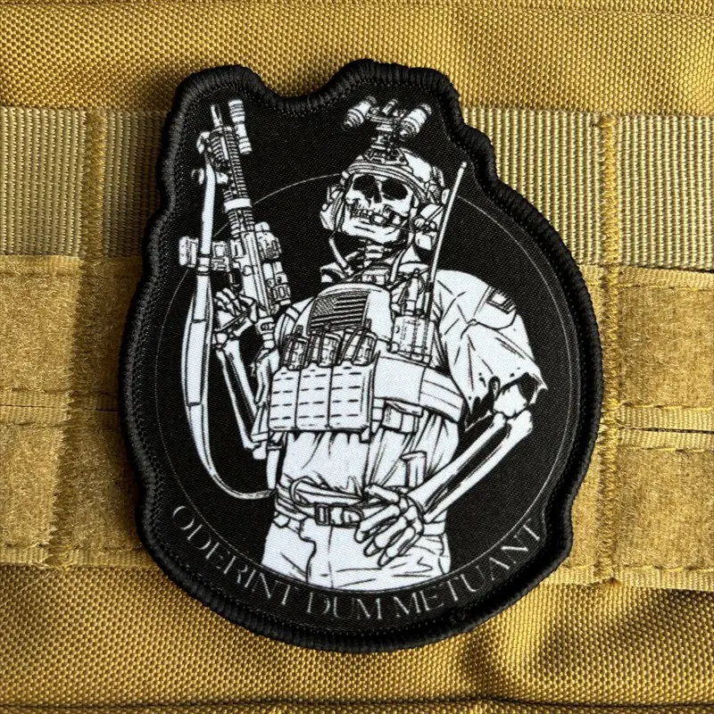 Skull Warrior Tactical Patch Embroidered, Skull Embroidery Design, Dark Military Style Velcro Emblem, High-Definition Print, Durable, Outdoor Gear Accessory, Arm Band
