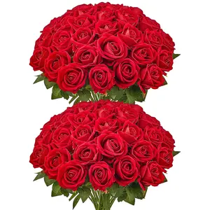 60-Pcs Realistic Red Foam Artificial Roses – Lifelike Fake Flowers with Stems for DIY Wedding Bouquets, Bridal Shower Centerpieces & Party Table Decorations