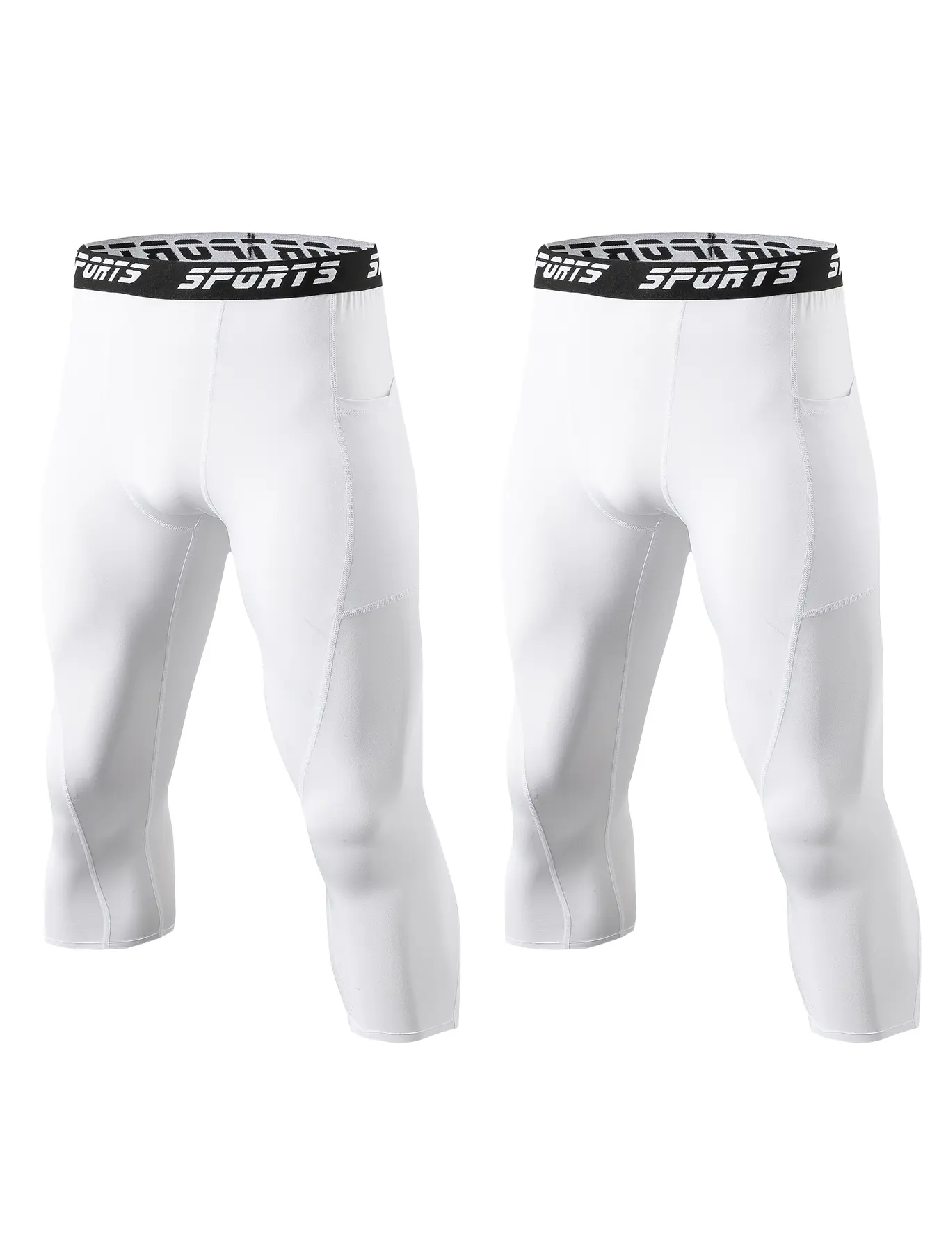 2 Pack Compression Pants Men 3/4 Length with Pocket, Quick-Drying & Breathable Athletic Leggings, Gym Workout Sportswear, Gym Base Layer Workout Pants Fitness Leggings for Running Basketball Football